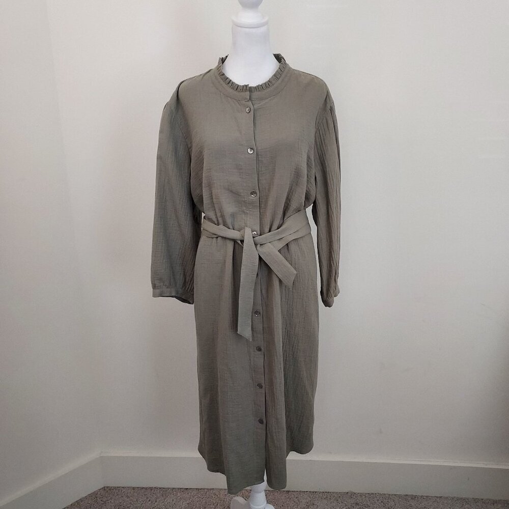 Soft Surroundings Olive Green Belted Gauze Midi Dress Nwt Size 2x